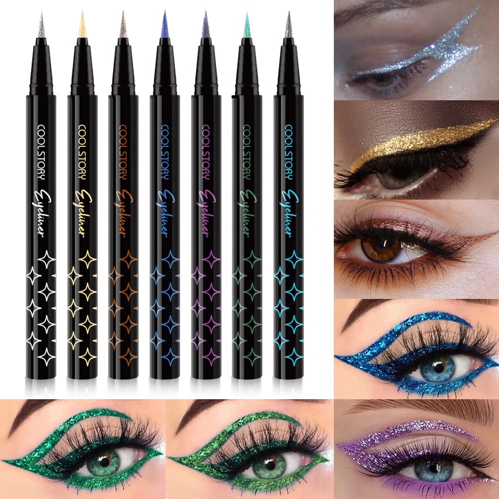 Wholesale Glitter Liquid Eyeliner Pen Waterproof Long Lasting Eyeliner Metallic Color Liquid Eyeliner for Eye Makeup