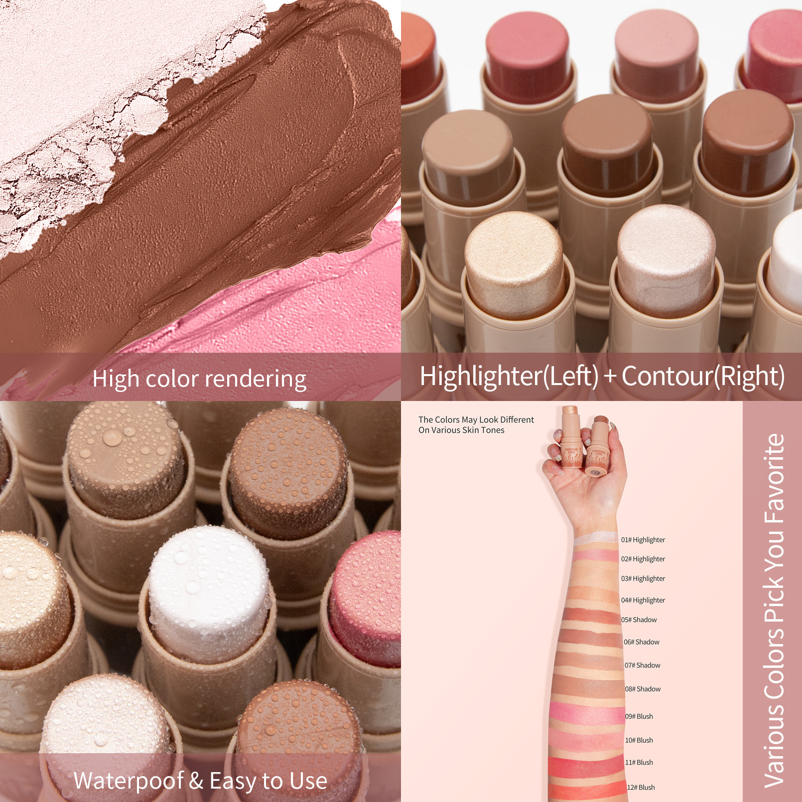 12 Colors Long-lasting Coverage Highlight Face Makeup Wholesale Beauty Multi-color Non-fading Blush and Contour Stick
