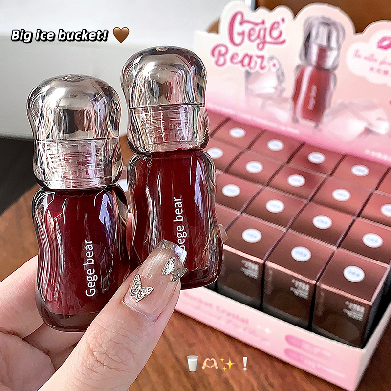 Gege Bear Lipstick Shiny Crystal Makeup Hydrating Waterproof Long Lasting Mineral Cream Ice Bucket Permeable Gloss Customizable