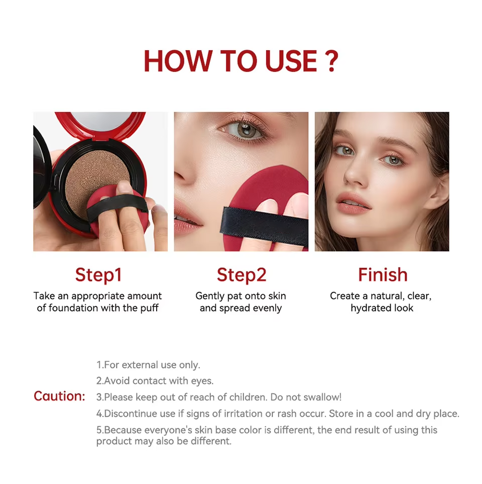 Custom Private Label Hydrating Glow Cushion Foundation, Waterproof Concealer BB Cushion Custom Logo Packaging Cosmetic