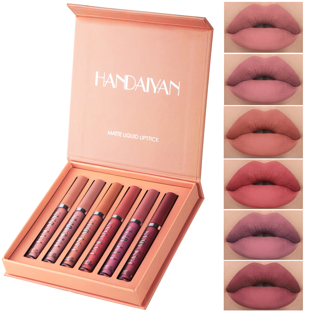 6Pcs Matte Liquid Lipstick Makeup Set Matte Liquid Long-Lasting Wear Non-Stick Cup Not Fade Waterproof Lip Gloss