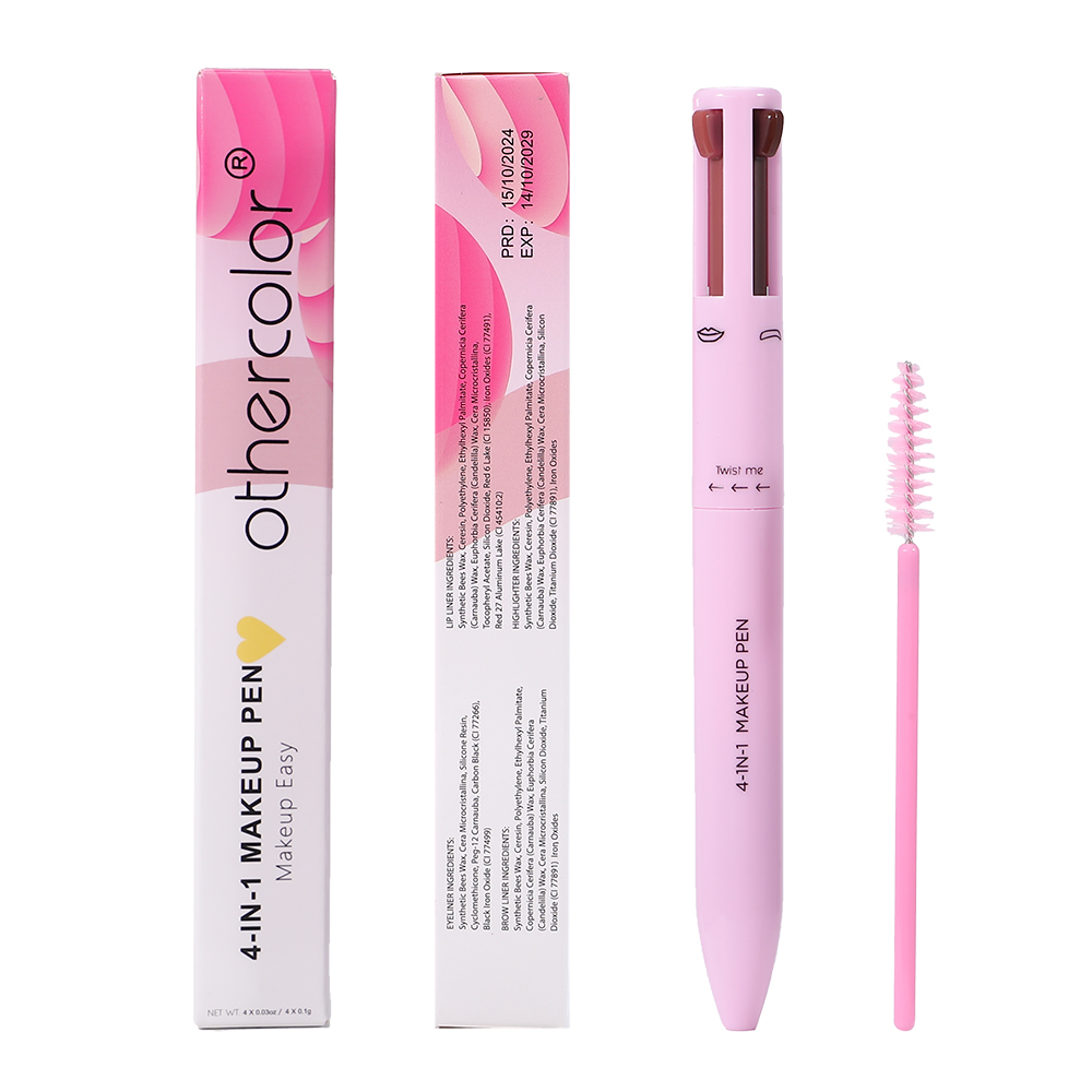 Private Label Multifunctional 4-in-1 Vegan Eyebrow Pencil Eyeliner Lip Liner Highlighter 4 In One Makeup Beauty Pen