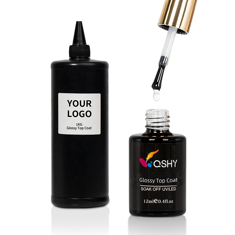 QSHY UV Gel Top Coat and Base Custom High Shiny Long Lasting with Matte Finish No Wipe Glossy Gel Top Coat for Wholesales