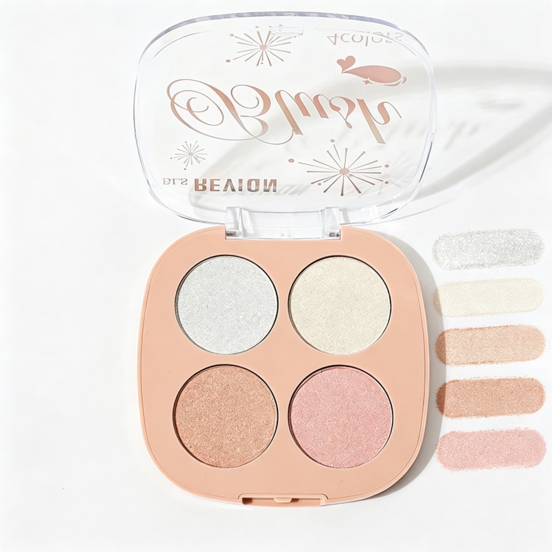 OEM Custom Logo Glitter Pressed Mineral Highlighter Private Label Long Lasting Bronze Gold White Cream Palette