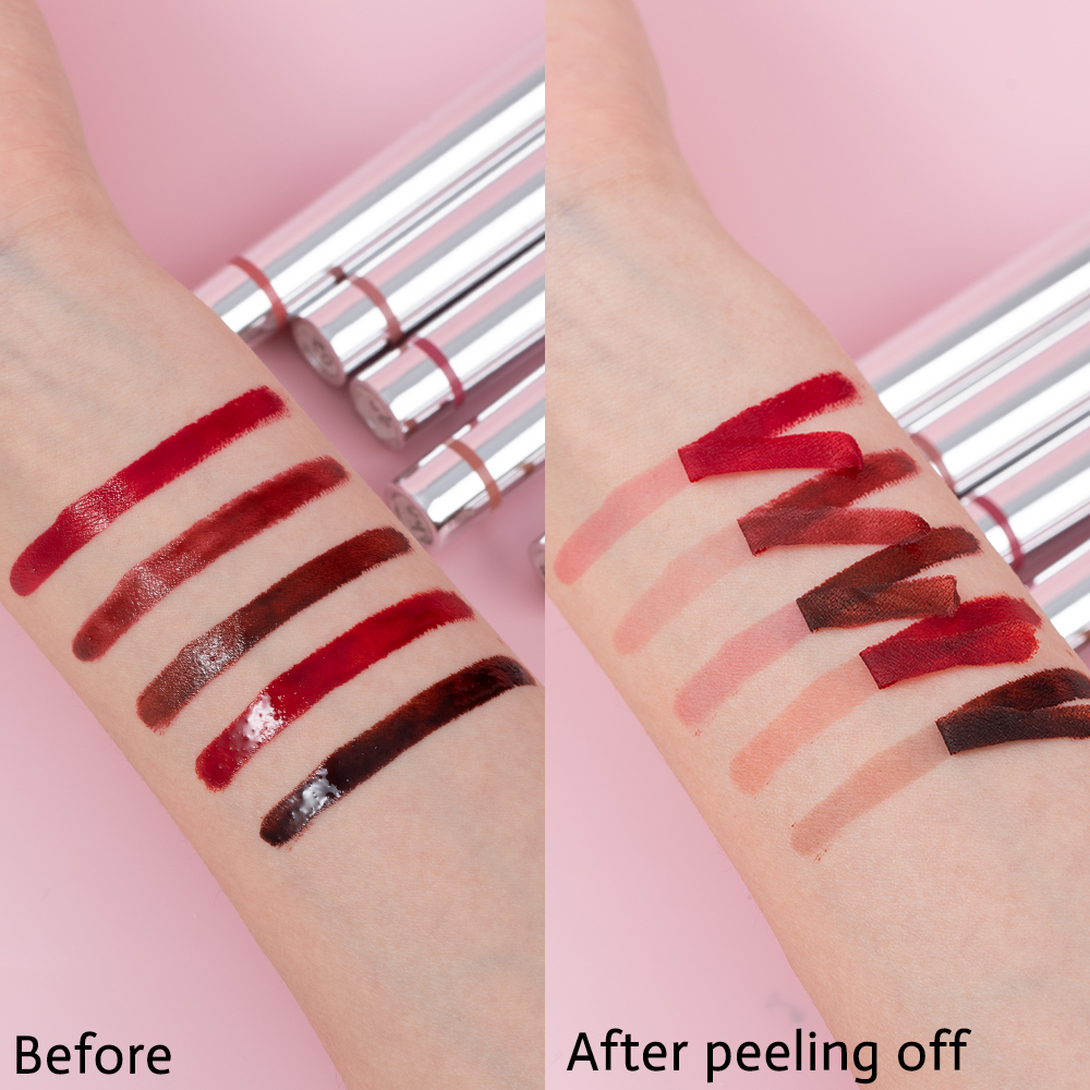 Wholesale Private Label Peel Off Lip Tint Stain 5 Colors Long Lasting Smudge-proof Non-transfer Peel Off Lip Gloss