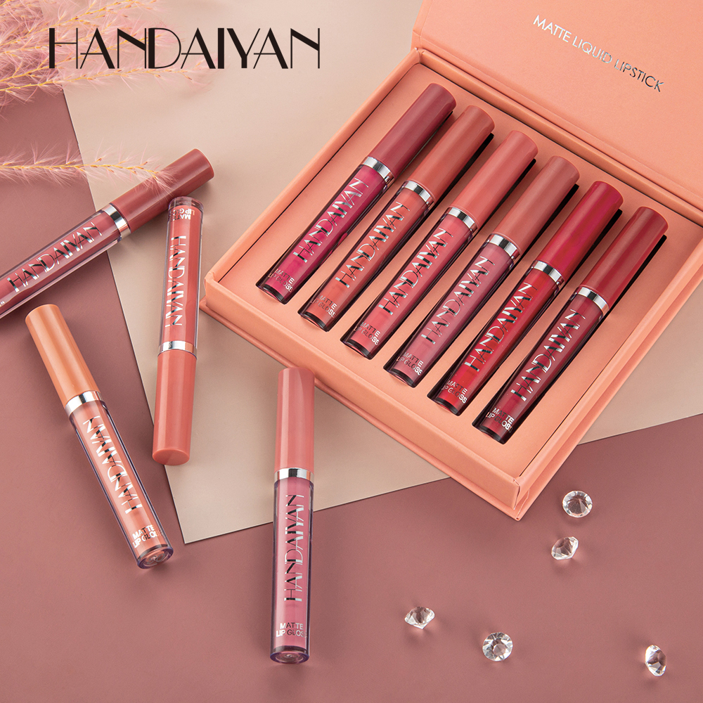 6Pcs Matte Liquid Lipstick Makeup Set Matte Liquid Long-Lasting Wear Non-Stick Cup Not Fade Waterproof Lip Gloss