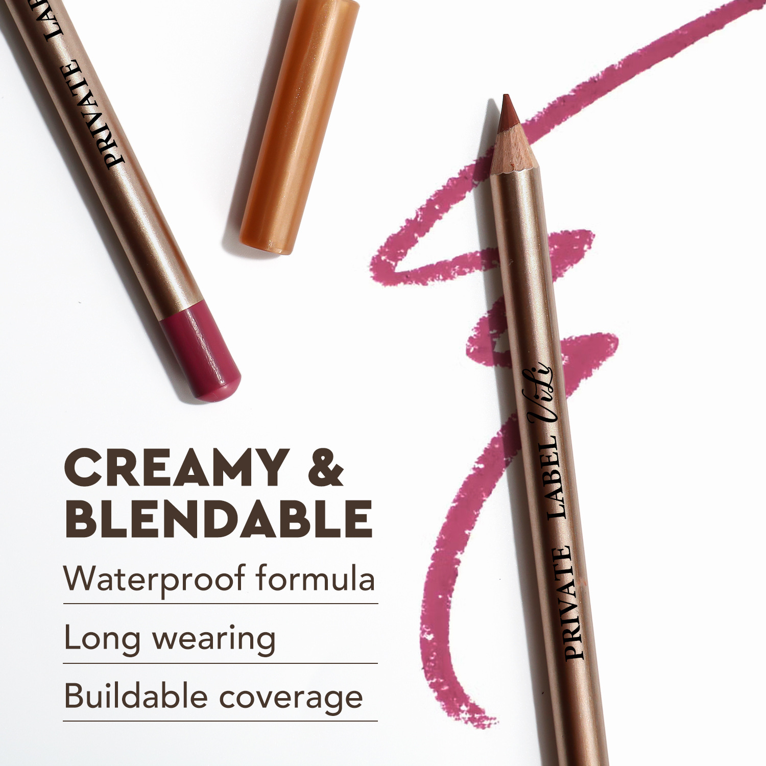 Wholesale Dark Brown High Pigmented Waterproof Retractable White Pink Black Lip Liner Private Label Logo