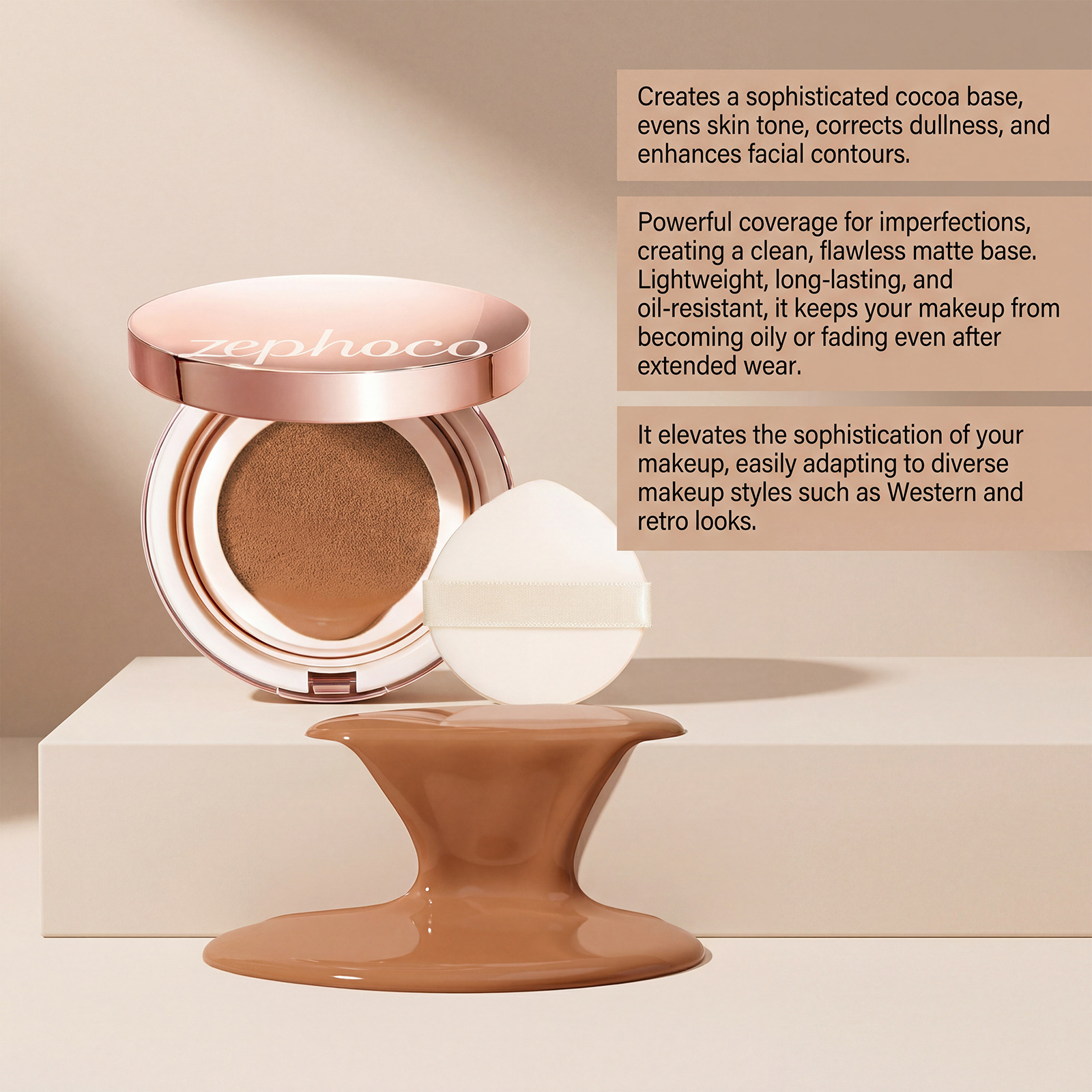 Zephoco Lightweight Concealer Air Cushion Foundation (Cocoa) Regular Size Shantou Fits Delicate Create Three-Dimensional Matte