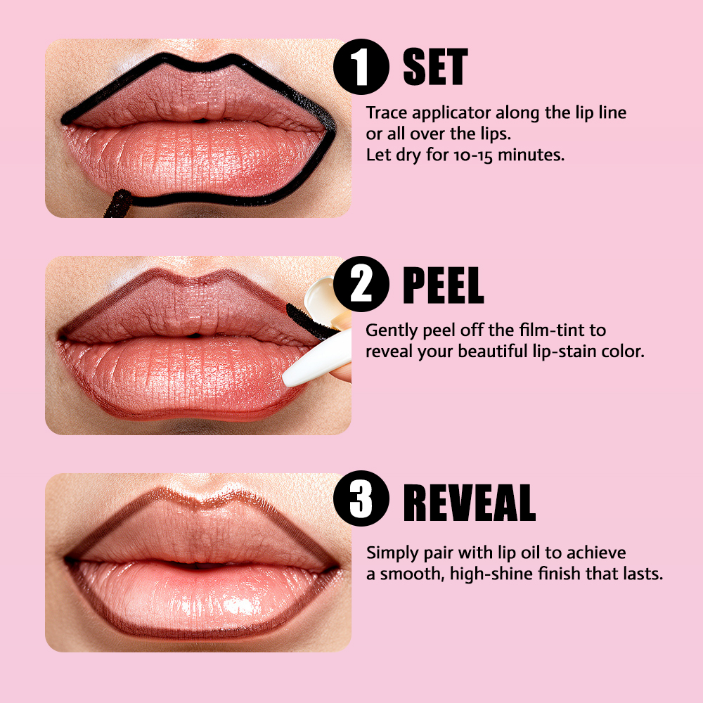 Wholesale Private Label Peel Off Lip Tint Stain 5 Colors Long Lasting Smudge-proof Non-transfer Peel Off Lip Gloss