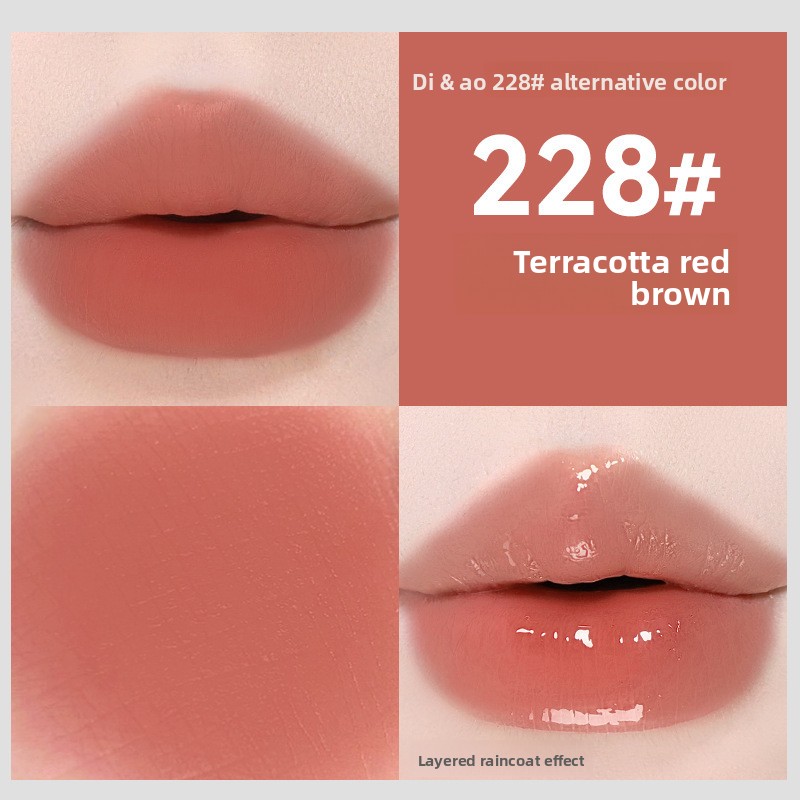 NOVO 2-in-1 Matte Lipstick &amp; Clear Raincoat Top Coat Long-Lasting Hydrating Waterproof Non-Stick Transfer-Proof Lip Makeup
