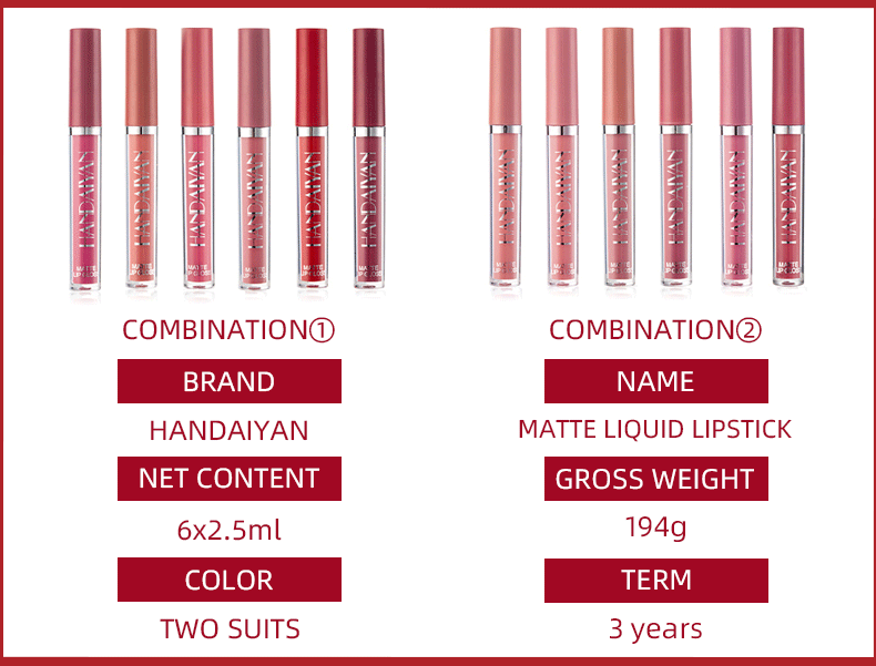 6Pcs Matte Liquid Lipstick Makeup Set Matte Liquid Long-Lasting Wear Non-Stick Cup Not Fade Waterproof Lip Gloss