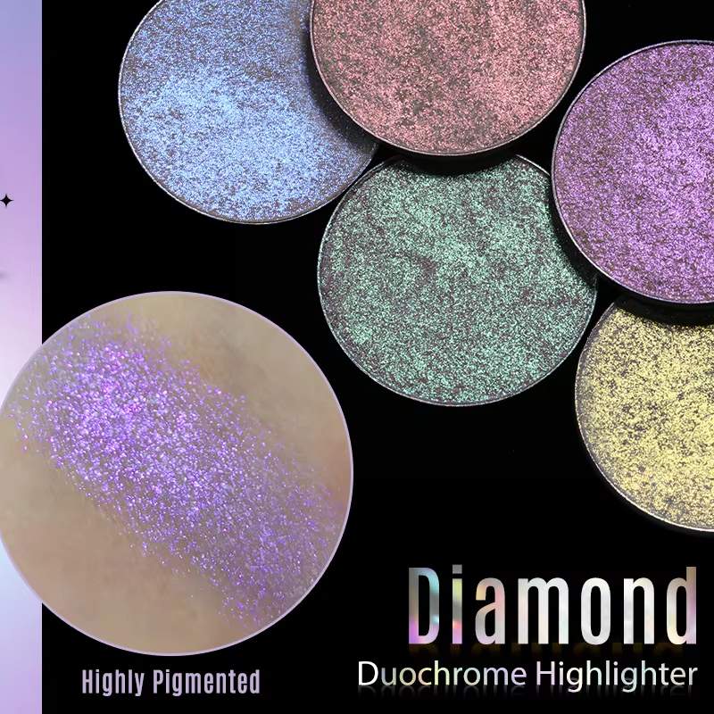 Best Selling Duochrome Holographic Mini Highlighter Makeup Palette Custom Logo Single Pressed Powder Glitter Highlighter Markers