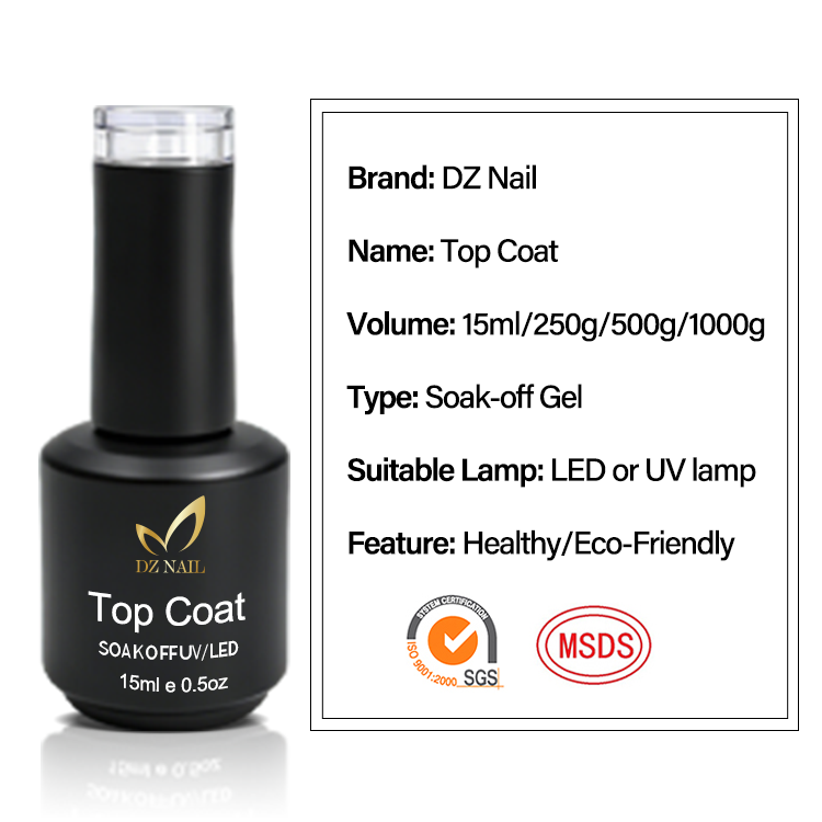 High Gloss No Wipe Top Coat Nail Polish Long Lasting Anti-Scratch Wear Resistant Gel Top Coat for Salon