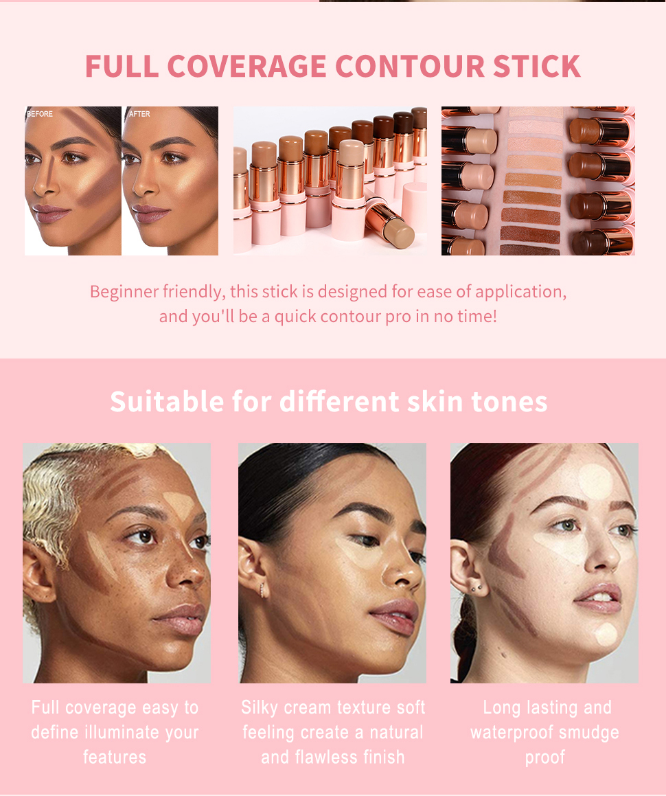 Makeup Wand Cream Contour Stick Private Label Cosmetics Manufactures Pink Makeup Stick Face Highlighter Creamy Contouring Stick
