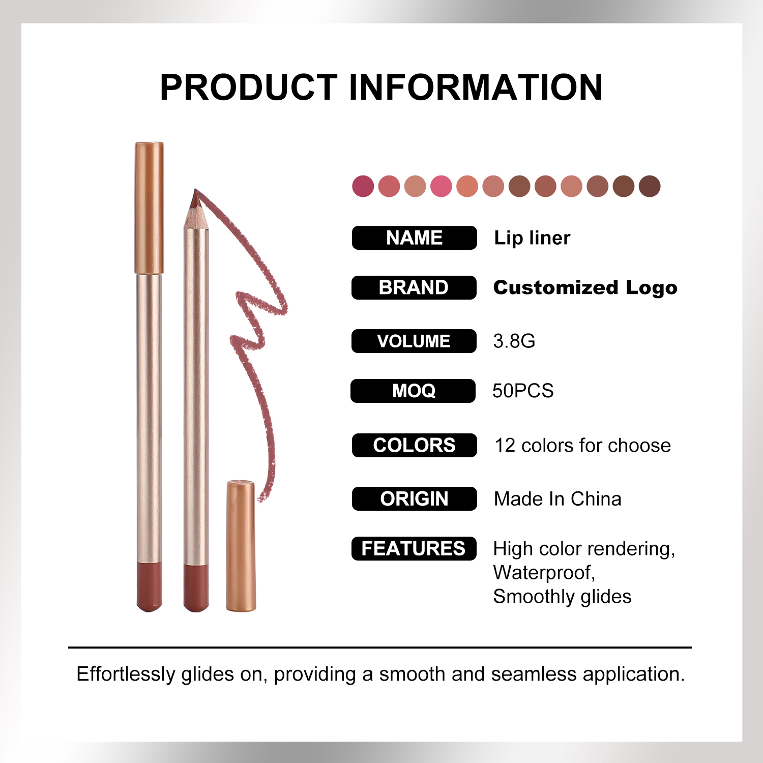 2025 New Design Makeup Brand Vegan Lip Liner Pencil Low MOQ for Private Logo
