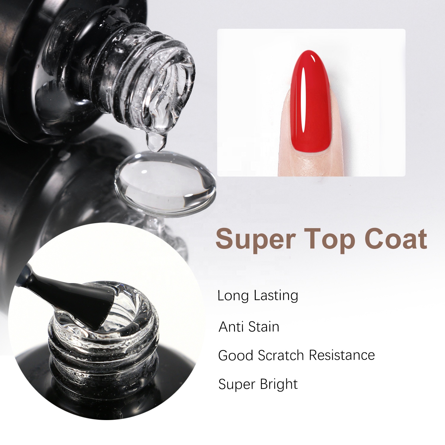 Gelsky UV Gel Top Coat No Wipe High Shine Customize Logo OEM High Quality 15ml Shiny Top Coat Gel Top Coat