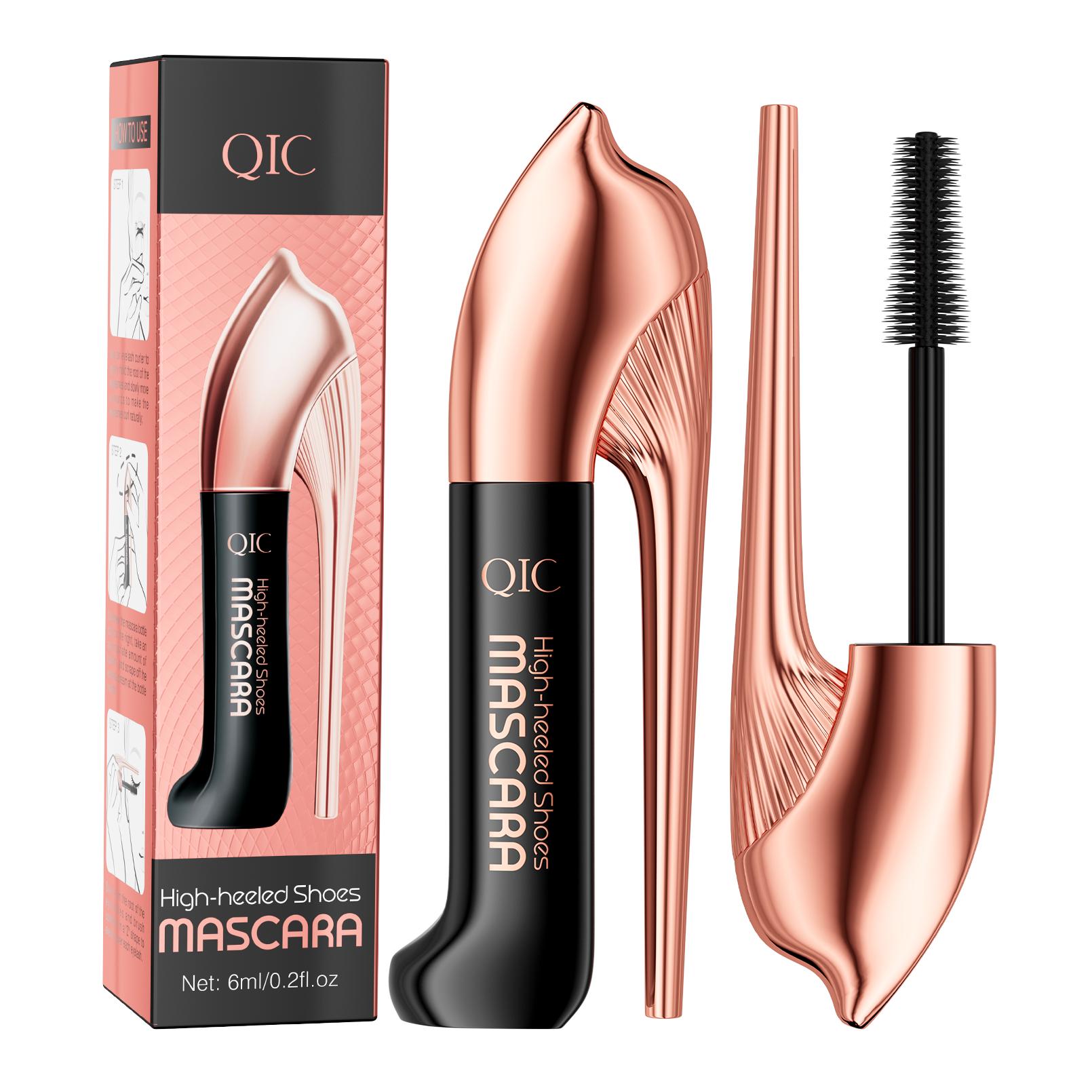New 4D Curling Length High Heel Mascara Private Label Long Lasting Waterproof Black Mascara for Eye Makeup
