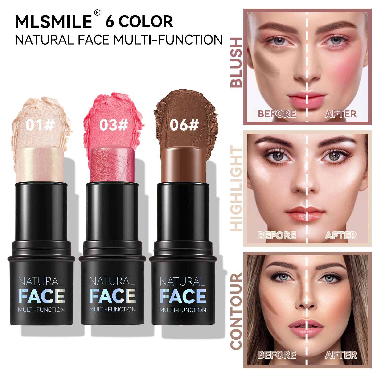 Highligting Contouring Stick Waterproof Long-lasting Lip Makeup-Non-Greasy Bronzer with Mineral Ingredients Multi-Function