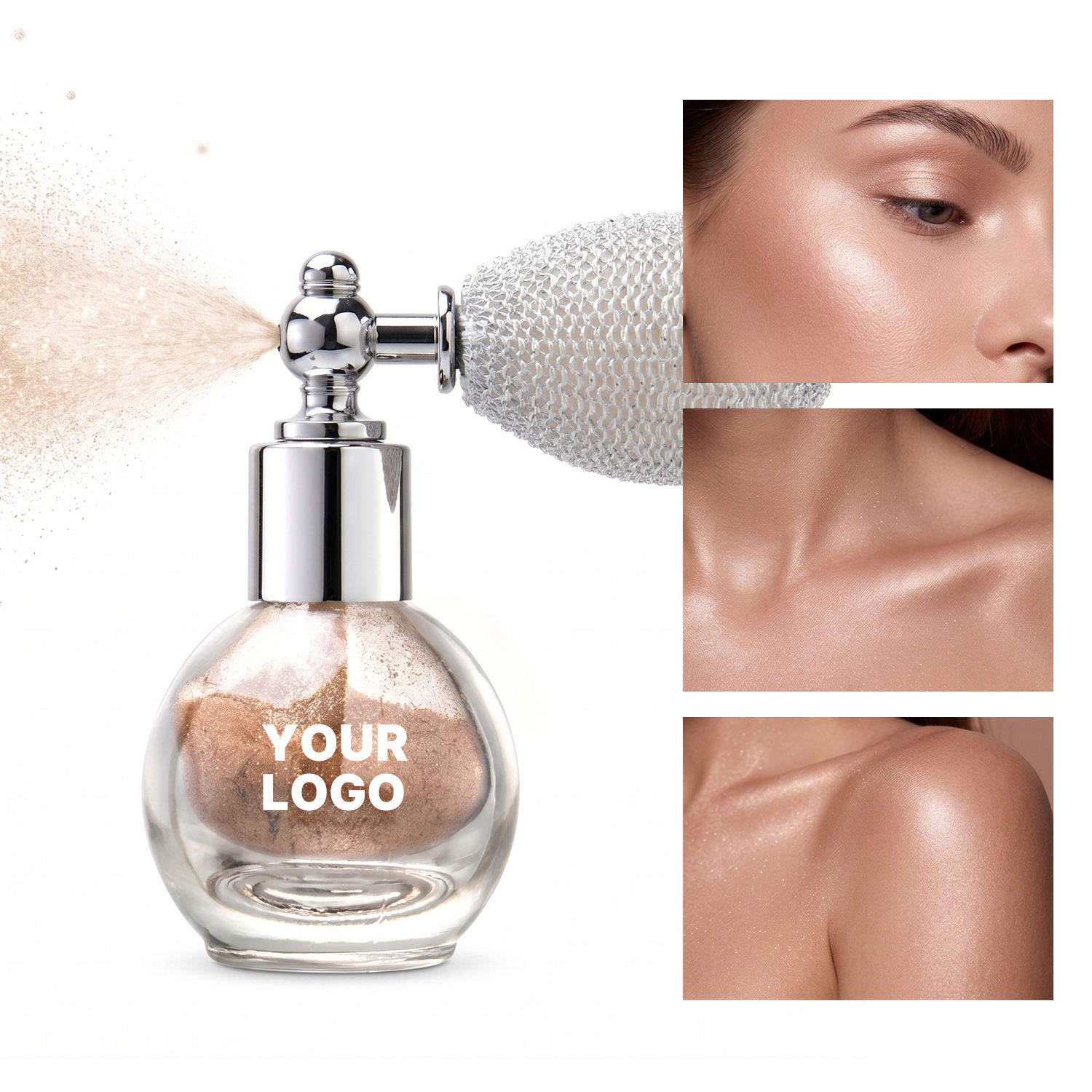 Custom Logo Wholesale Glitter Shimmer Spray Lady Beauty Powder Face Body Highlighter Waterproof Long Lasting