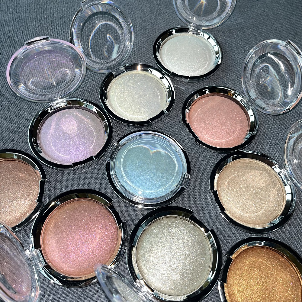 Private Label Wholesale Makeup Vegan Single Highlighter Shimmer Compact Cream Waterproof Duochrome Face Highlighter Pressed Form