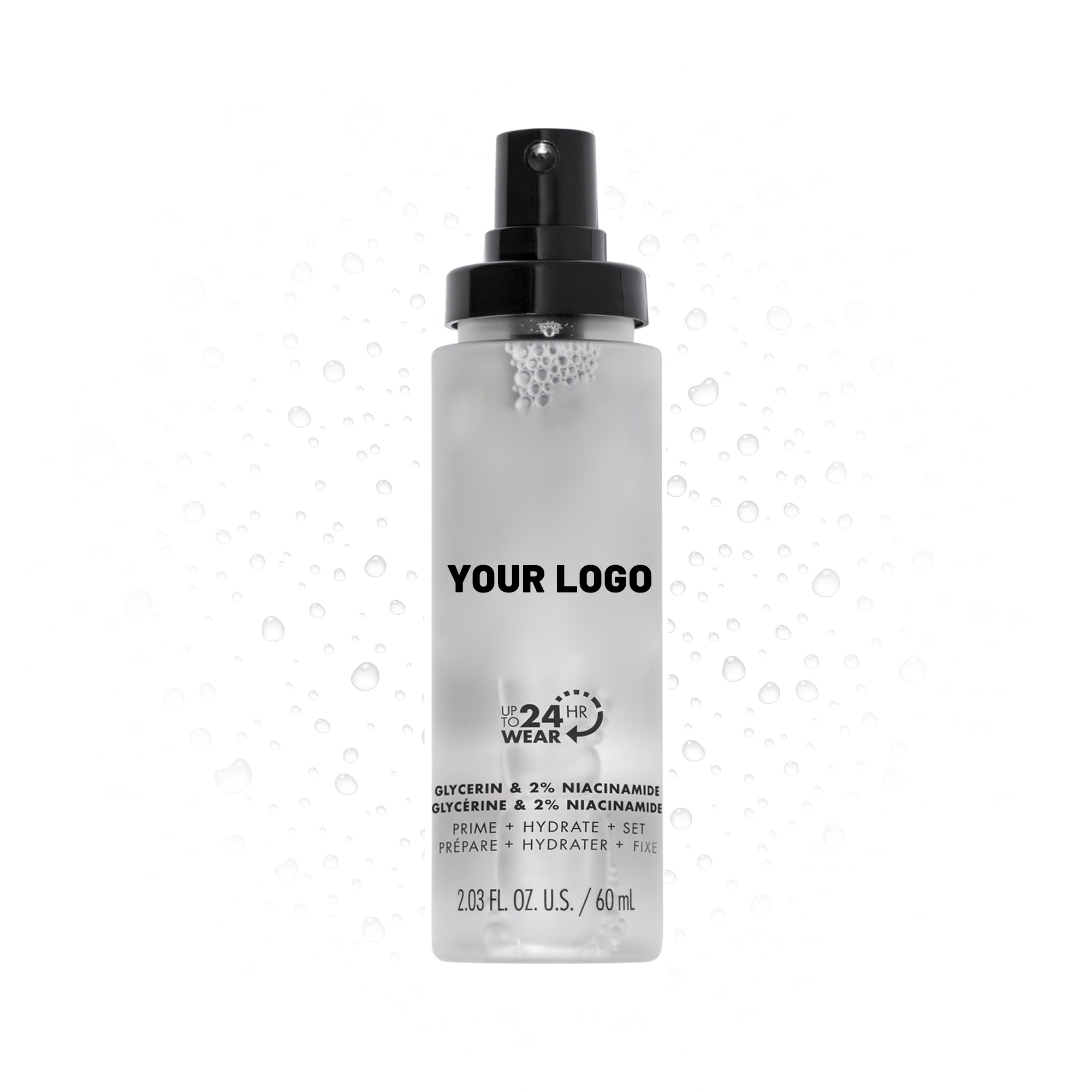 3-in-1 Primer Hydrating Setting Spray 60ml with Glycerin & 2% Niacinamide Transfer-proof Makeup Fixer for Private Label