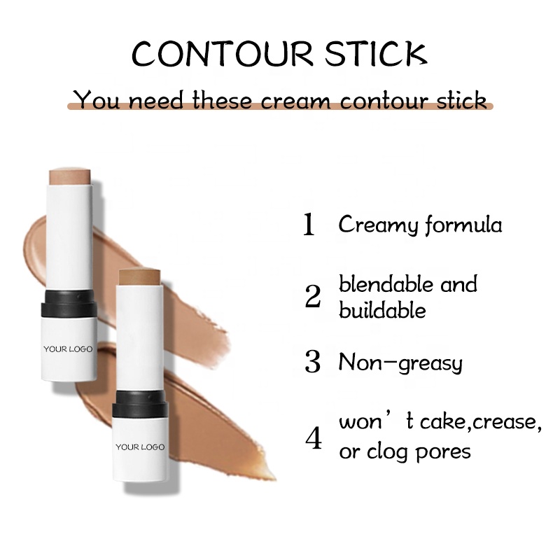 Make Your Own Brand Full Coverage Waterproof Vegan Contour Private Label Bronzer Face Makeup Cream Contour Stick With Brush