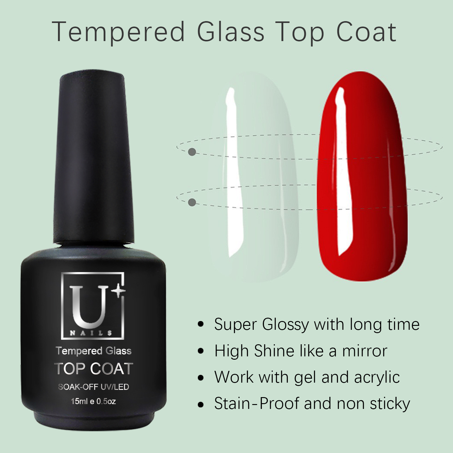 Customized New Product Golden Supplier UV Top Coat Gel Tempered Glass Top Coat No Wipe High Shine Logo the Best Gel Top Coat