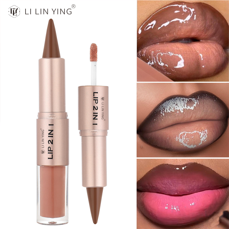Custom Logo Mineral Oil Lipstick Lip Liner 2-in-1 Waterproof Matte Long Lasting High Pigment Shiny Moisturizing Plumper Lip