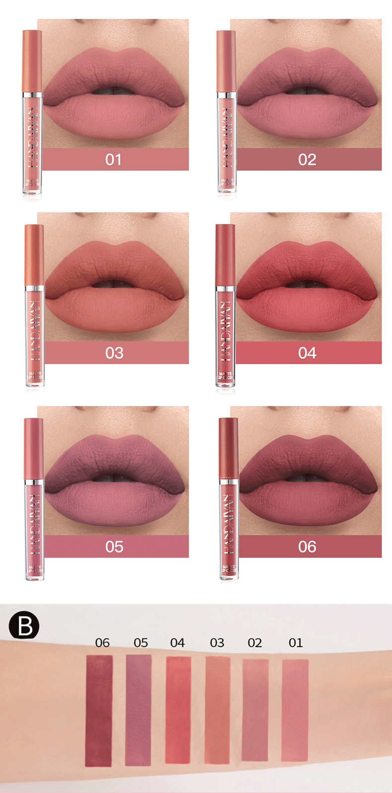 6Pcs Matte Liquid Lipstick Makeup Set Matte Liquid Long-Lasting Wear Non-Stick Cup Not Fade Waterproof Lip Gloss