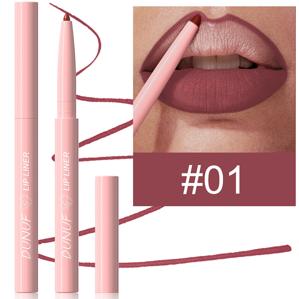 DUNUF Wholesale Organic Nude Long Lasting Waterproof Matte Cream Lipliner Vegan Private Label Pink Retractable Crayon Lip Liner