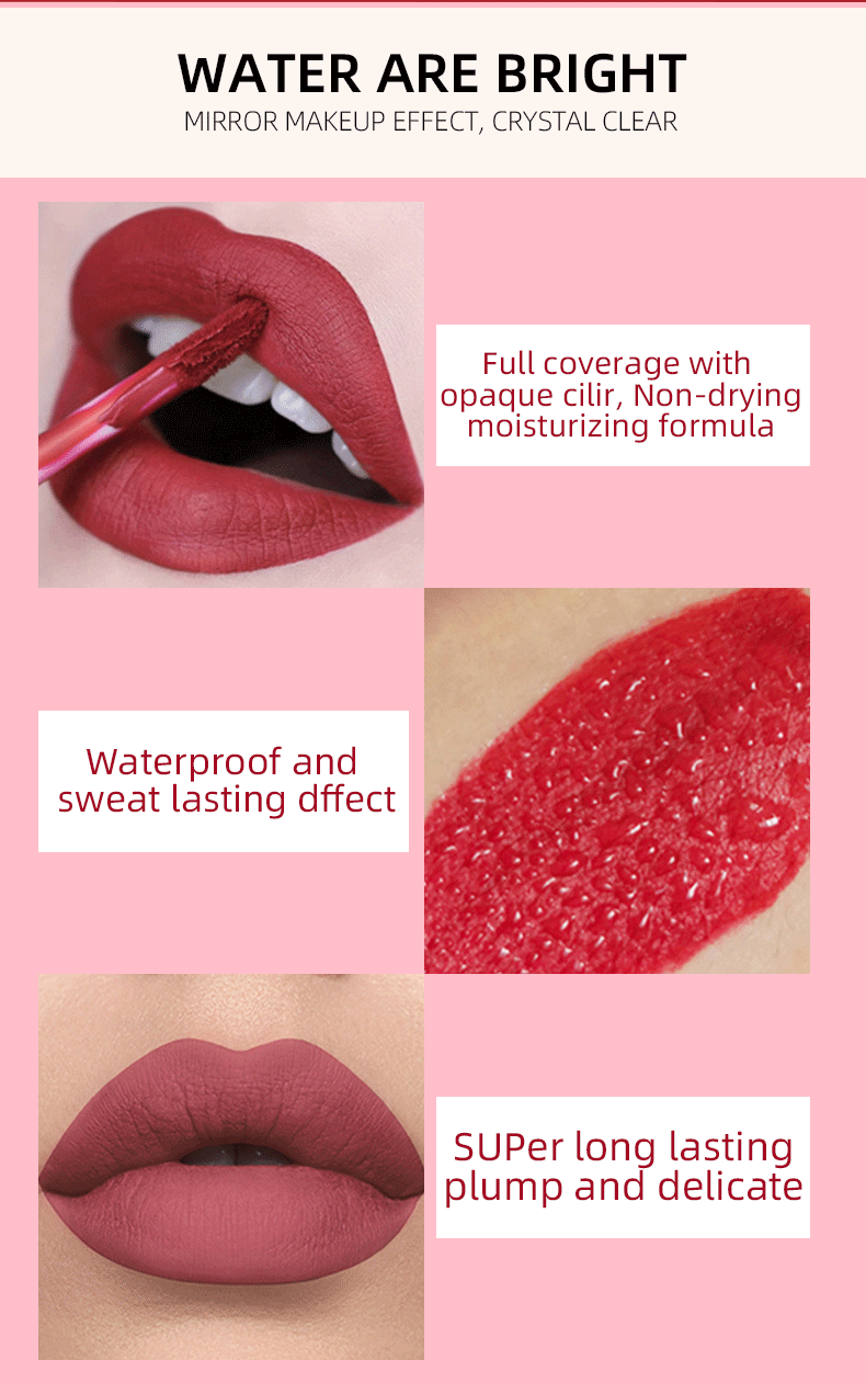 6Pcs Matte Liquid Lipstick Makeup Set Matte Liquid Long-Lasting Wear Non-Stick Cup Not Fade Waterproof Lip Gloss