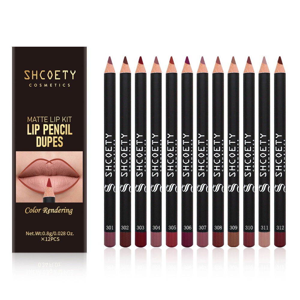 European American Cross-border 12-color Matte Lipstick Lip Liner Set Nude Color Regular Size Long-lasting