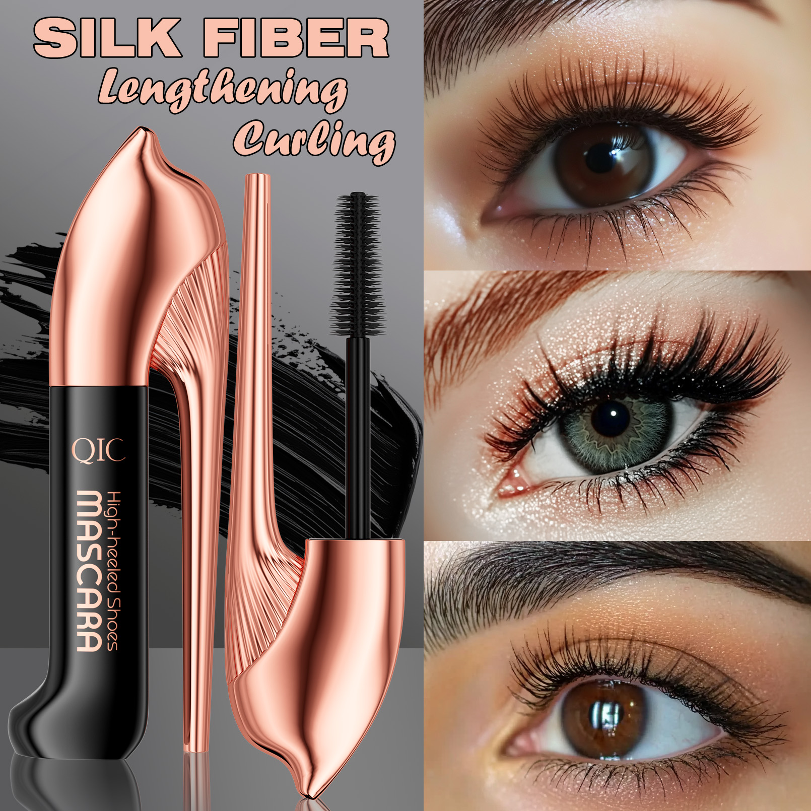 New 4D Curling Length High Heel Mascara Private Label Long Lasting Waterproof Black Mascara for Eye Makeup