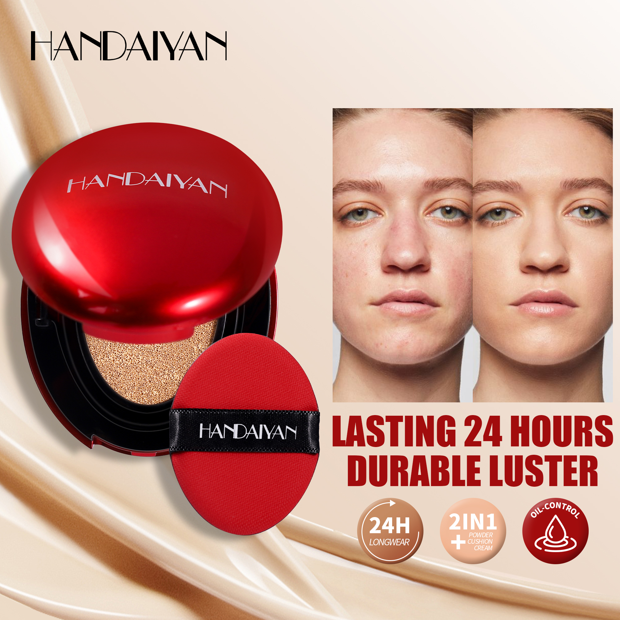 Makeup Concealer Waterproof Whitening Mushroom Cushion Liquid Foundation BB Cream Natural Full Coverage for Medium &amp; Fair Skin