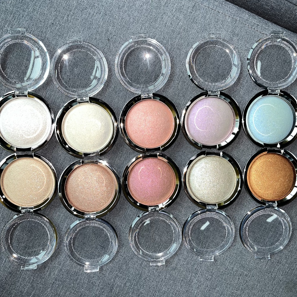 Private Label Wholesale Makeup Vegan Single Highlighter Shimmer Compact Cream Waterproof Duochrome Face Highlighter Pressed Form