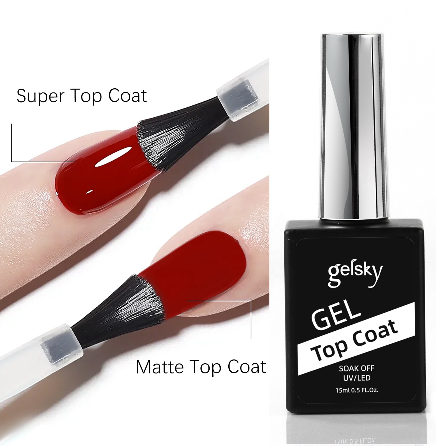 Gelsky UV Gel Top Coat No Wipe High Shine Customize Logo OEM High Quality 15ml Shiny Top Coat Gel Top Coat