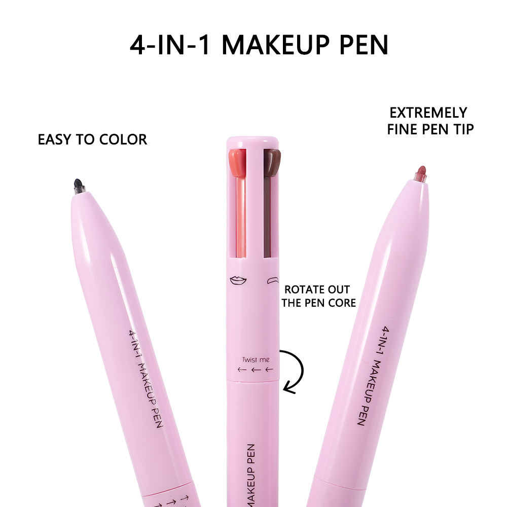 Private Label Multifunctional 4-in-1 Vegan Eyebrow Pencil Eyeliner Lip Liner Highlighter 4 In One Makeup Beauty Pen