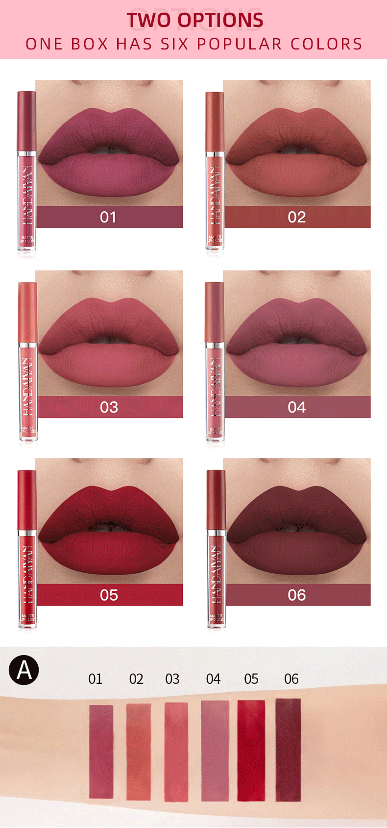 6Pcs Matte Liquid Lipstick Makeup Set Matte Liquid Long-Lasting Wear Non-Stick Cup Not Fade Waterproof Lip Gloss