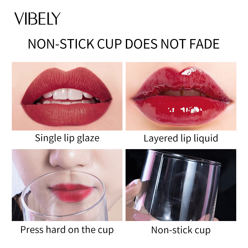 High Quality 2-in-1 Liquid Lip Gloss Waterproof Long-lasting Non-stick Cup Lip Glaze Lipstick Raincoat