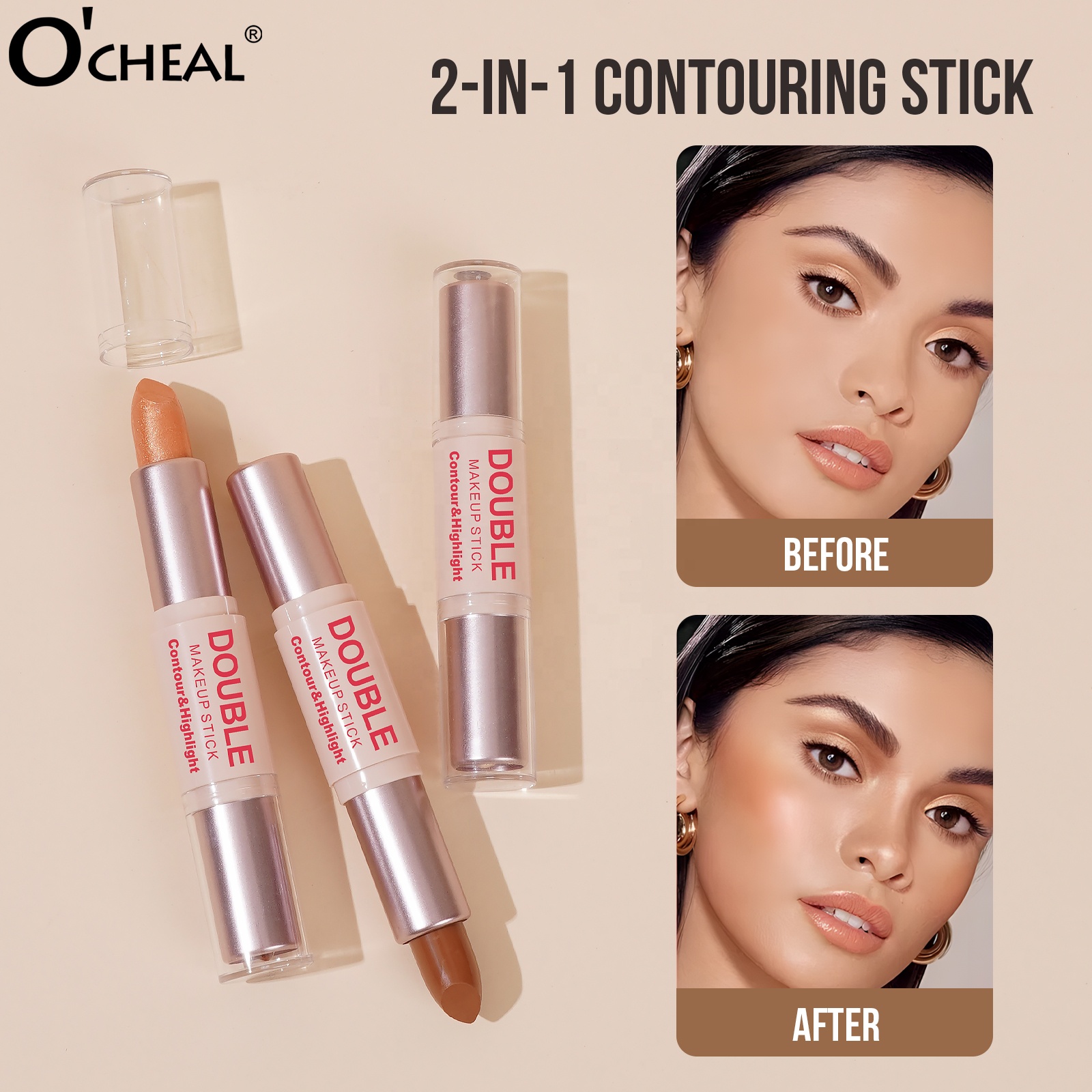 Vegan Long-lasting Waterproof Double Head Design Contour Stick Bronzer/Highlighter Sweat Proof Transfer Resistant Custom Logo