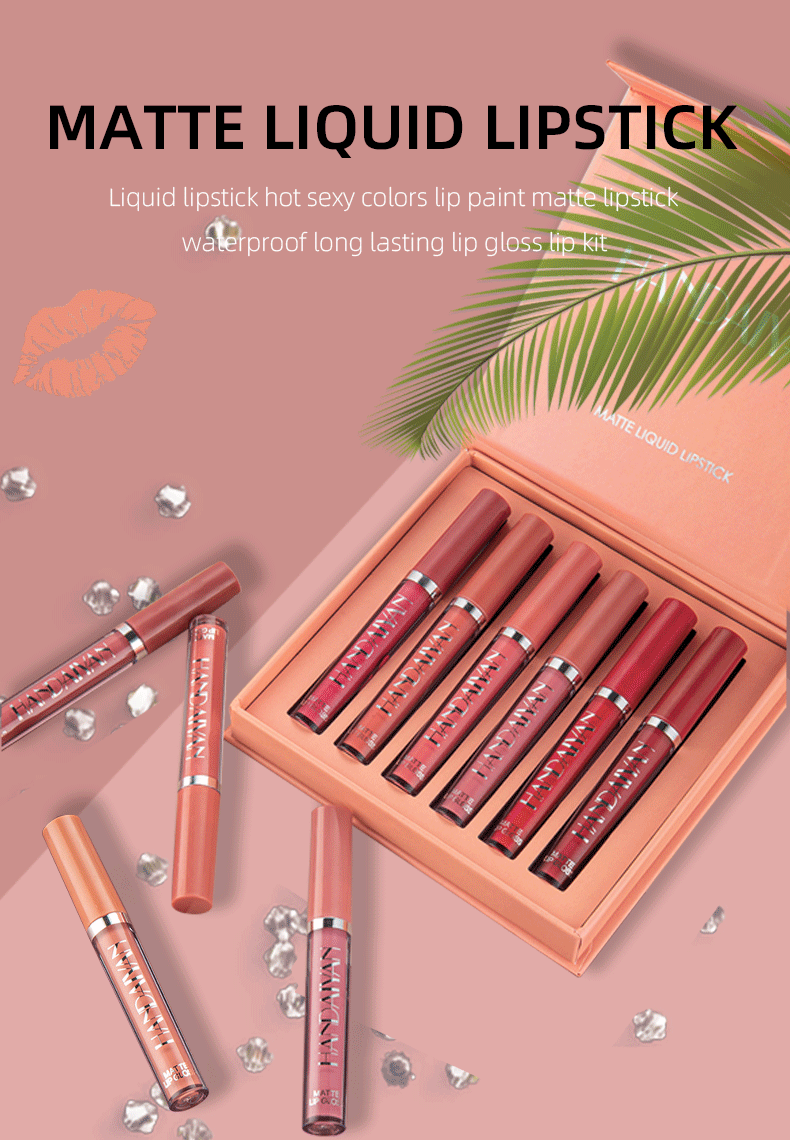 6Pcs Matte Liquid Lipstick Makeup Set Matte Liquid Long-Lasting Wear Non-Stick Cup Not Fade Waterproof Lip Gloss