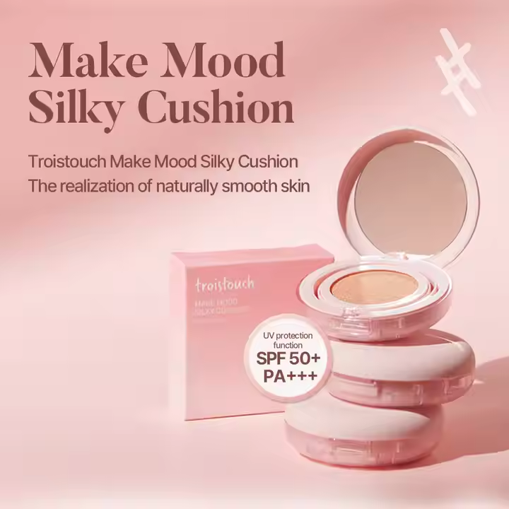 TROISTOUCH Make Mood Silky Cushion 23 Fair Beige Korean Glow Cushion Foundation with Hydrating Beauty Makeup