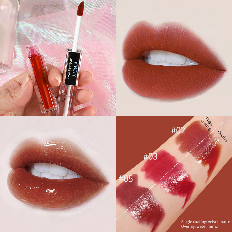 High Quality 2-in-1 Liquid Lip Gloss Waterproof Long-lasting Non-stick Cup Lip Glaze Lipstick Raincoat