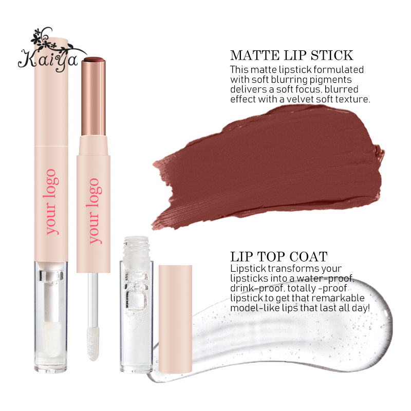 OEM Makeup Custom Logo Beauty Hydrating Dual-Ended Velvet Sealer Waterproof Long Lasting Lip Duo Matte Lipstick with Top Coat