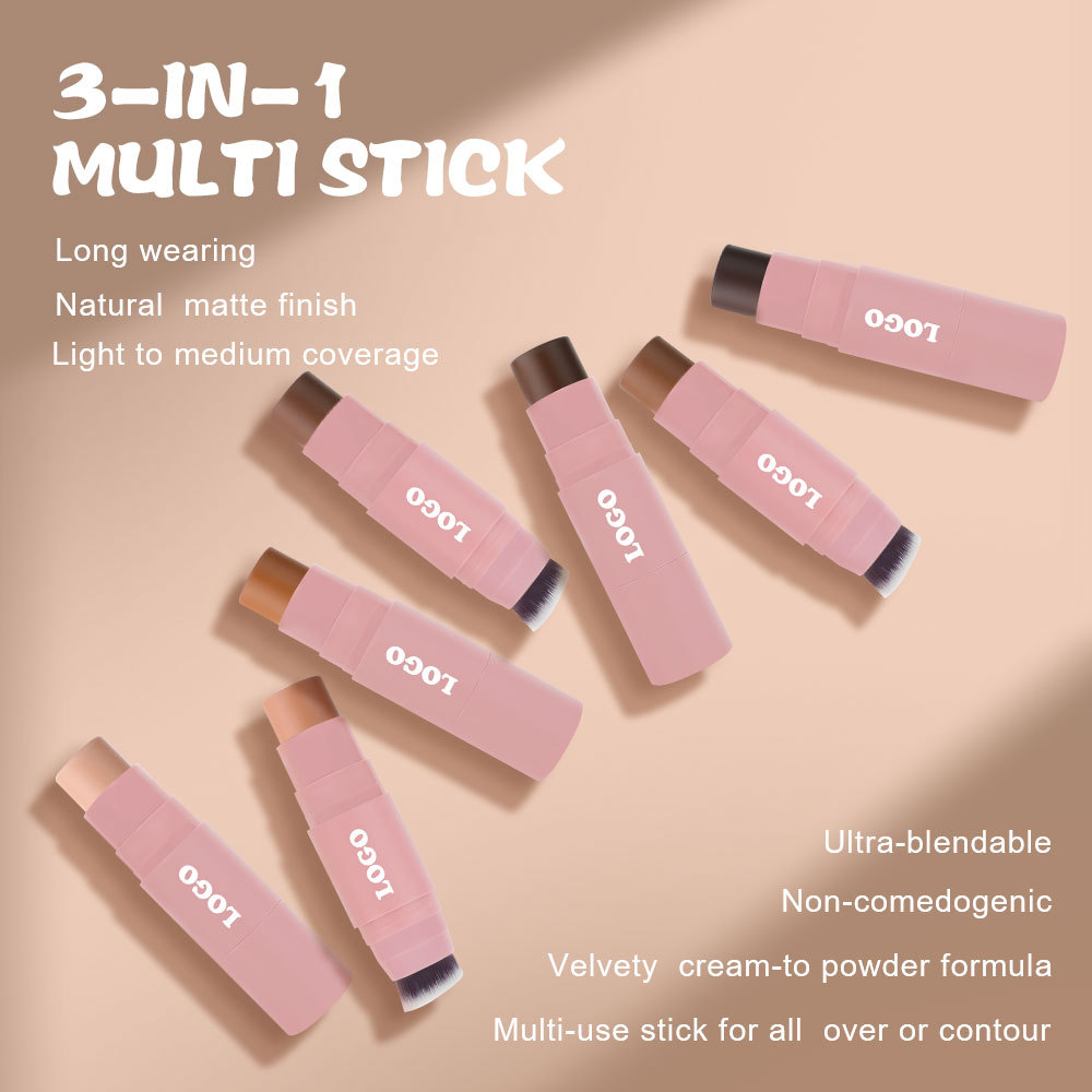 Custom 2 in 1 Highlight Contour Stick Waterproof Long Lasting With Built-in Brush for Facial Stereo Makeup