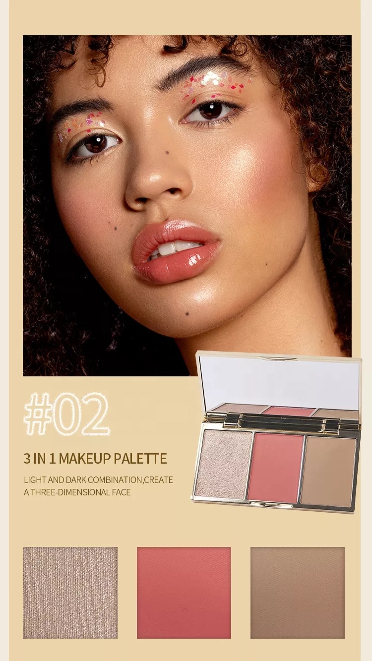 Custom Highlighter Makeup Pigment 3 Color Wholesale Pressed Powder Highlighter Palette Private Label Highlighter