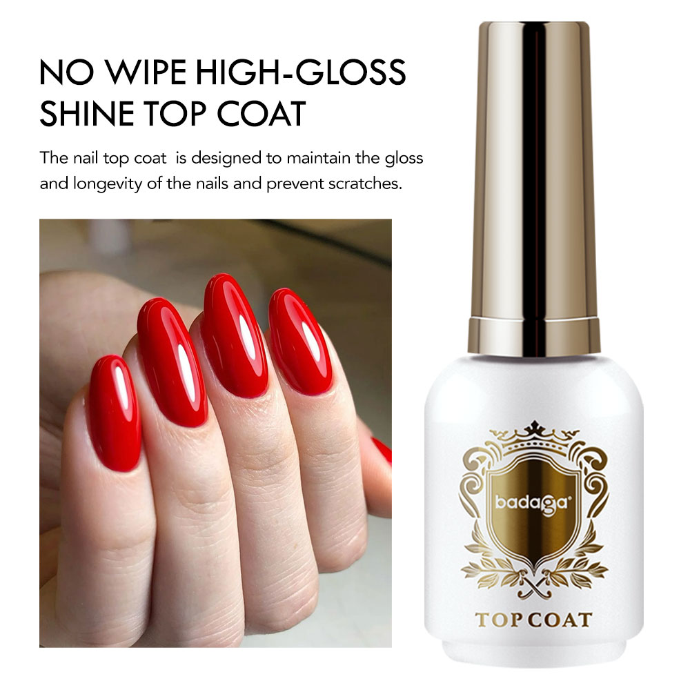 Badaga Professional Cheap Wholesale 15ml No Wipe Gel Top Coat Anti-Scratch Not-Yellowing Super Shiny Vegan Top Coat