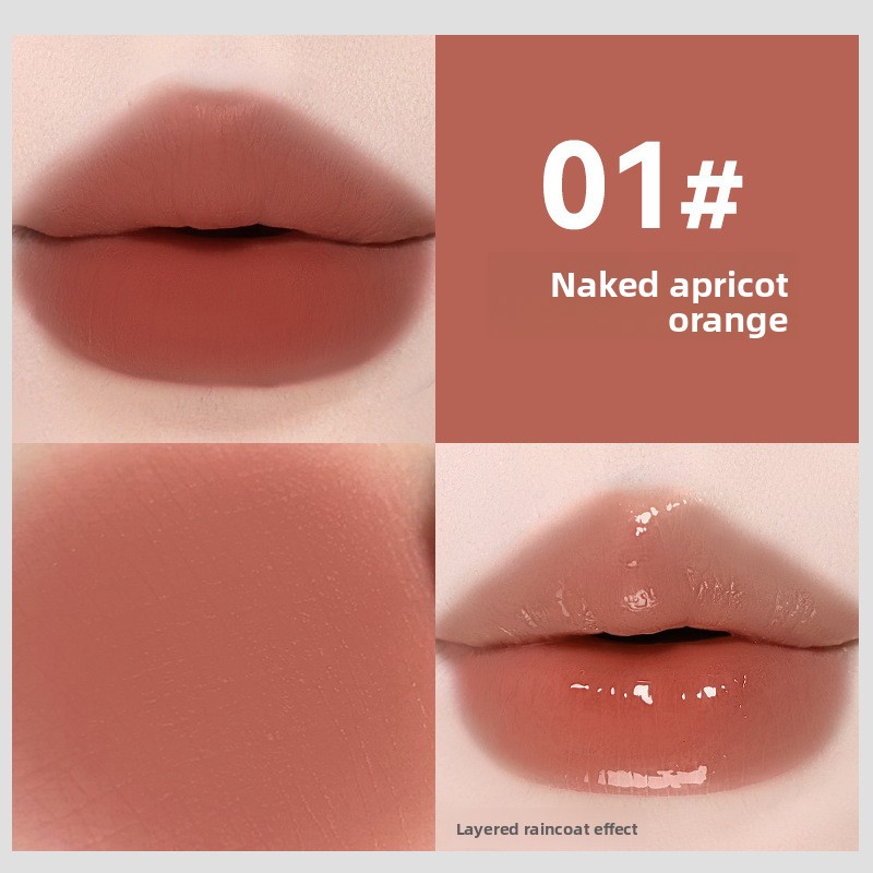 NOVO 2-in-1 Matte Lipstick &amp; Clear Raincoat Top Coat Long-Lasting Hydrating Waterproof Non-Stick Transfer-Proof Lip Makeup