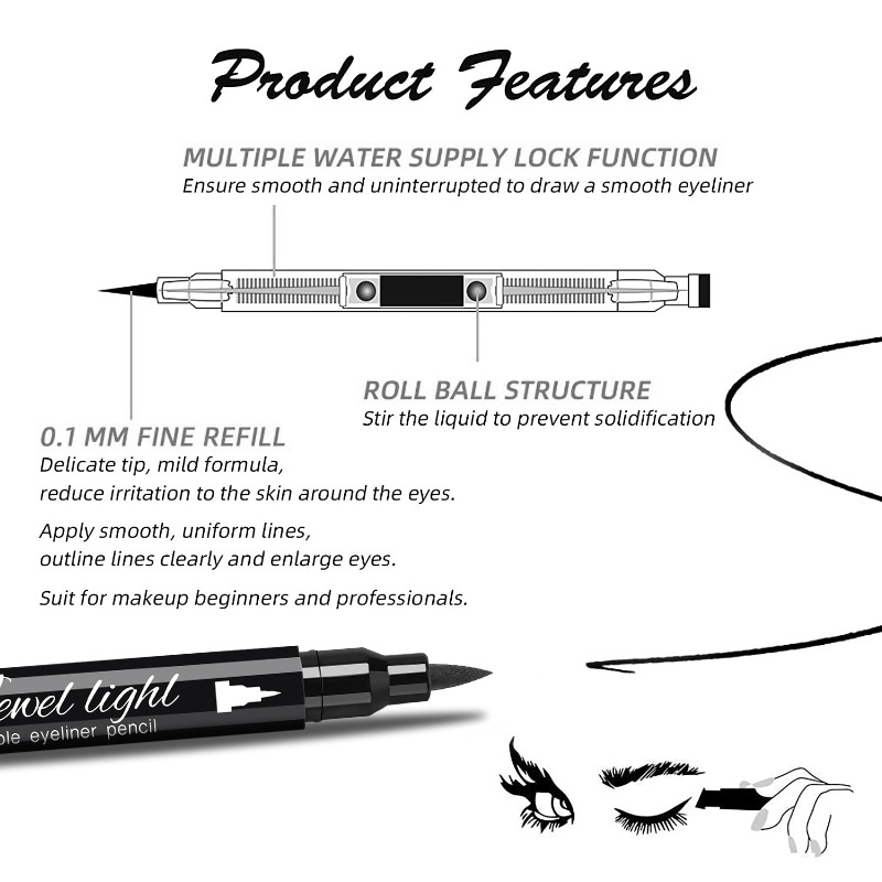 For Qic Qini Double-Ended Stamp Eyeliner Waterproof Quick-Drying Non-Smudge with Color Pattern Embellished Liquid Form for Eye