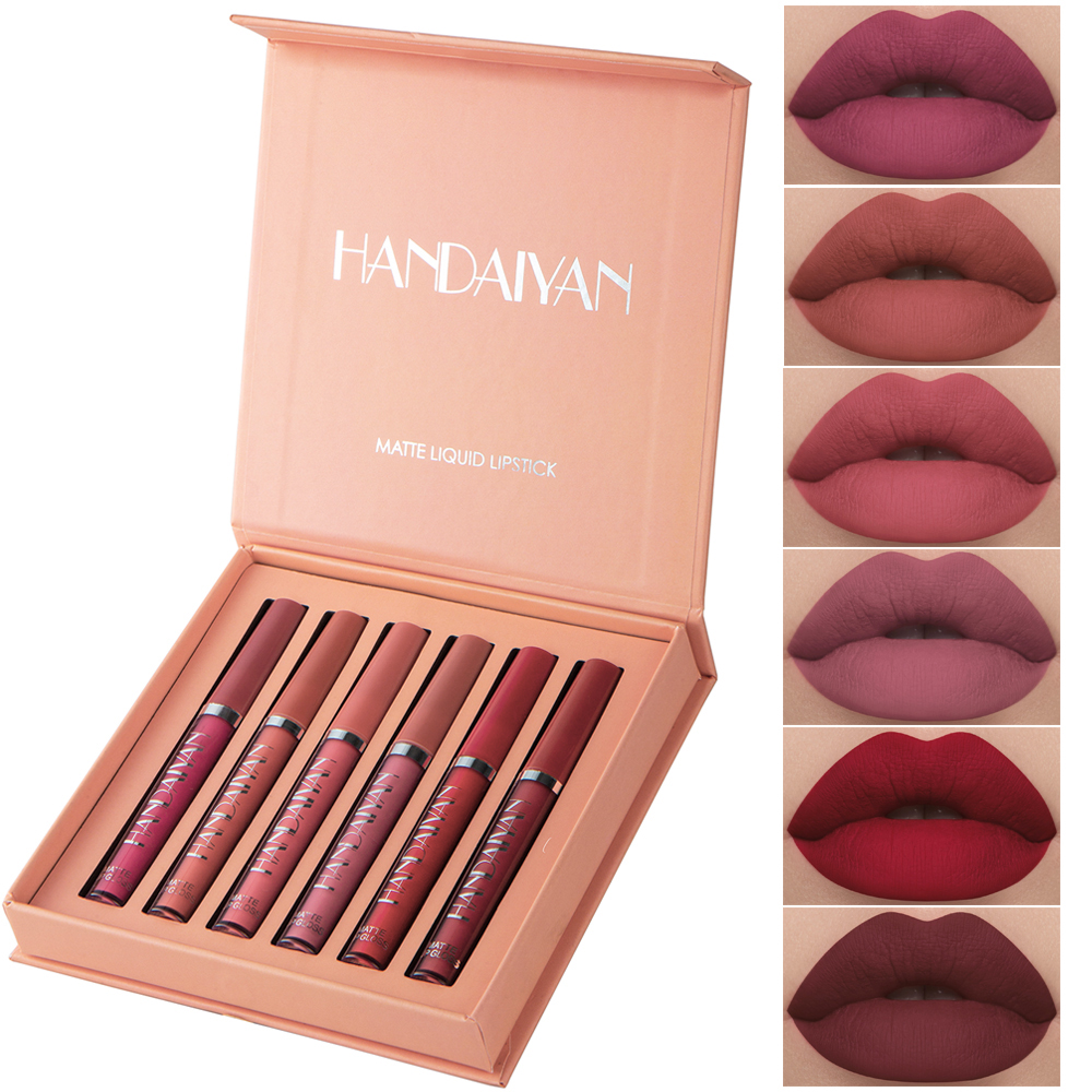 6Pcs Matte Liquid Lipstick Makeup Set Matte Liquid Long-Lasting Wear Non-Stick Cup Not Fade Waterproof Lip Gloss